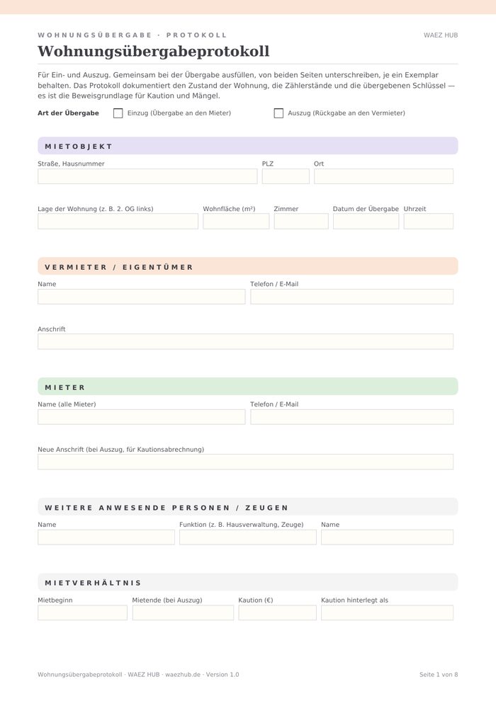 Wohnungsübergabeprotokoll Vorlage PDF — Seite 1