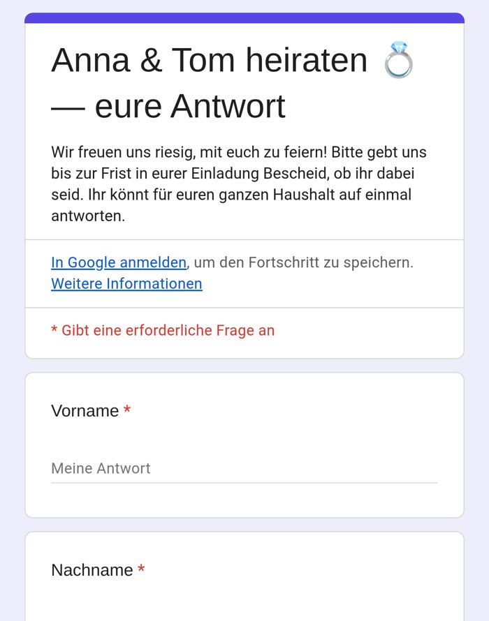 Antwort-Formular am Handy: Vorname, Nachname und die Frage Kommst du?
