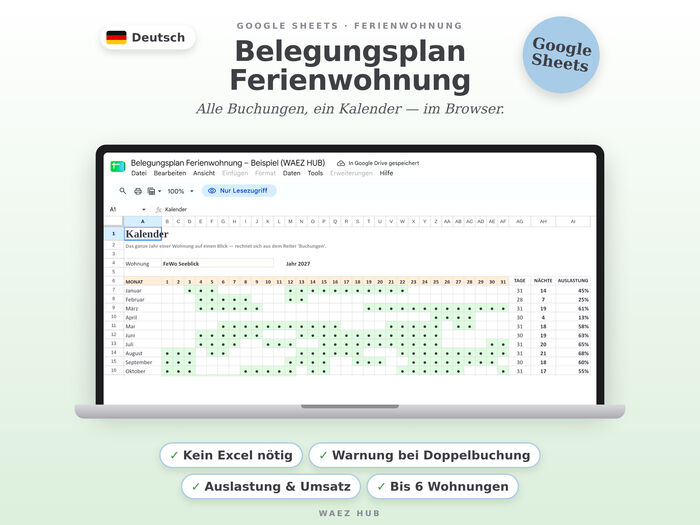 Belegungsplan Ferienwohnung für Google Sheets