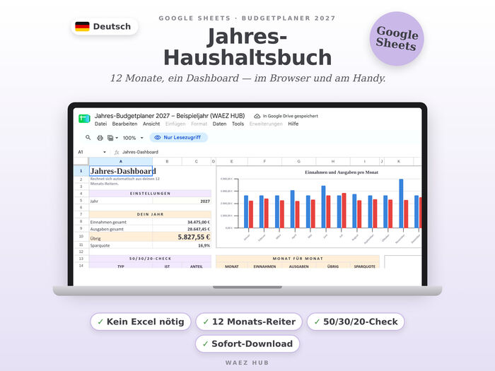 Jahres-Haushaltsbuch für Google Sheets
