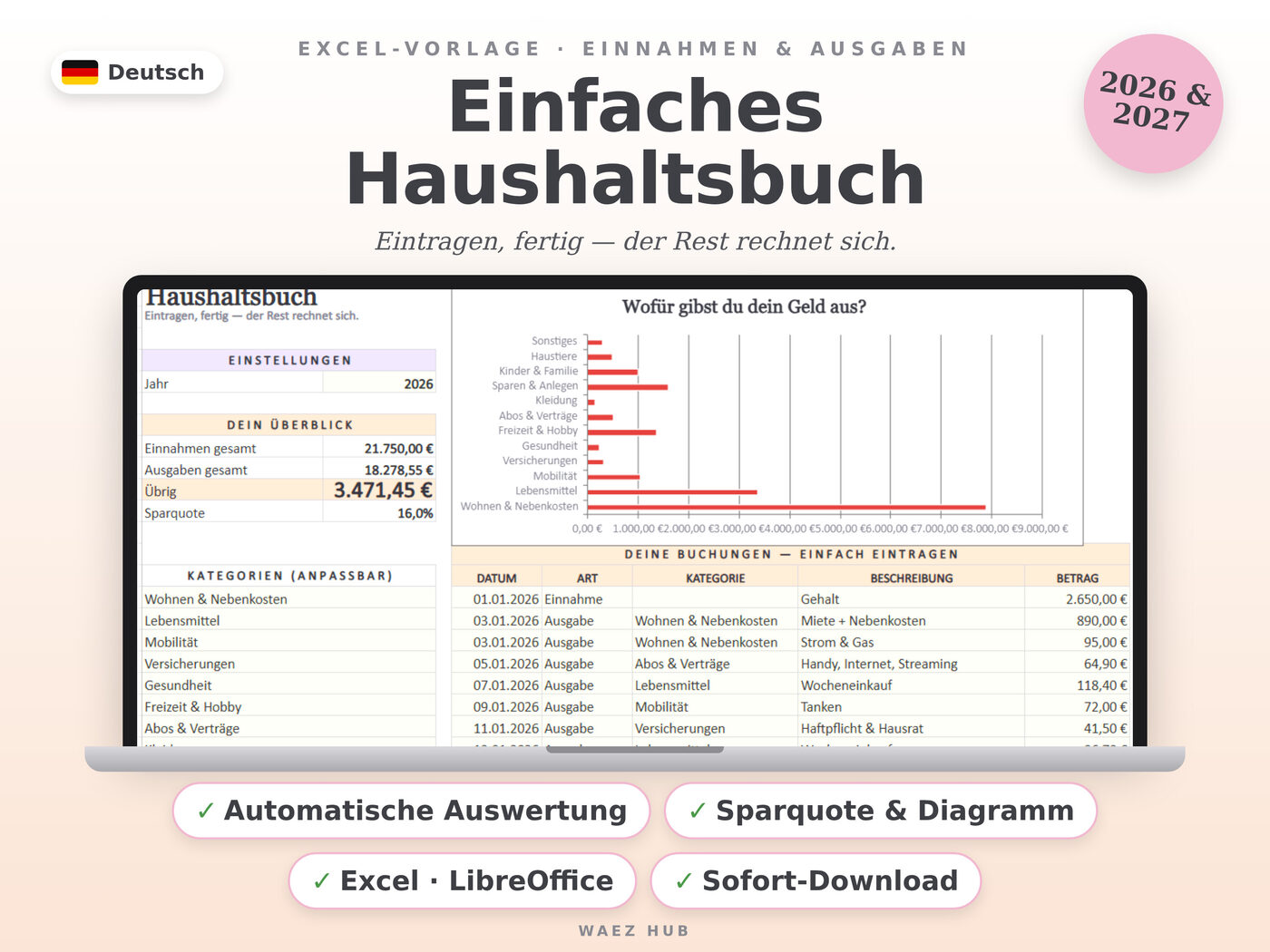 Einfaches Haushaltsbuch – Excel-Vorlage
