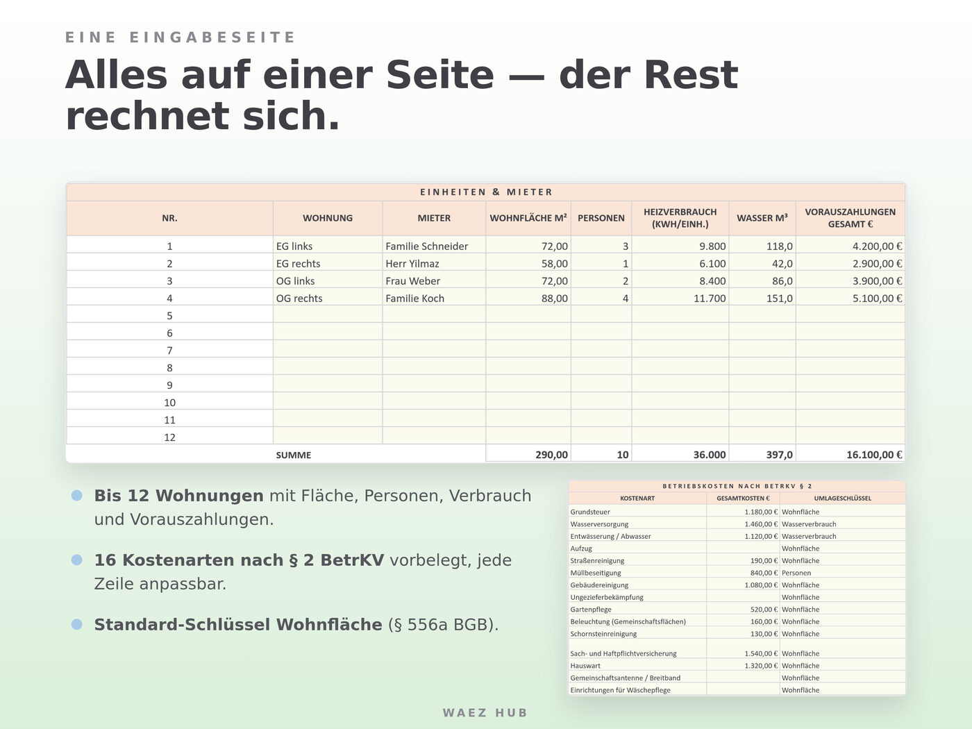 Nebenkostenabrechnung für Google Sheets – Ansicht 4 von 9