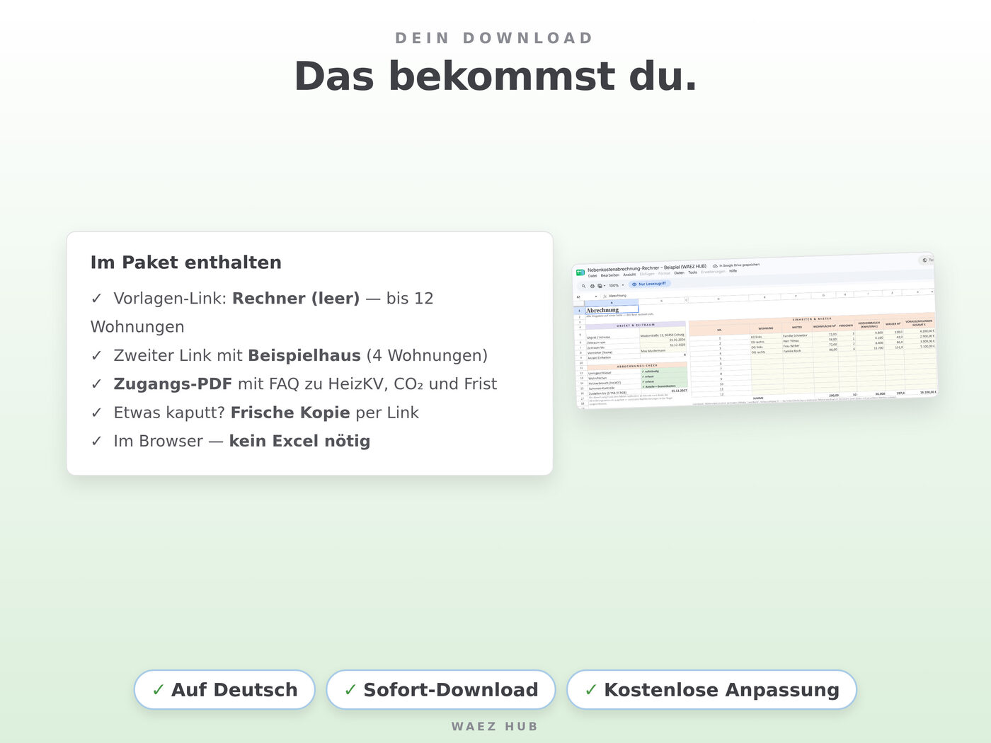 Nebenkostenabrechnung für Google Sheets – Ansicht 9 von 9