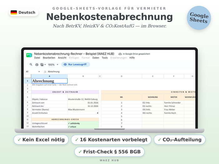 Nebenkostenabrechnung für Google Sheets